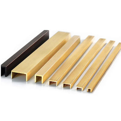 โปรไฟล์การอัดขึ้นรูป กระเบื้องทองเหลืองขัดเงา ตัดแต่ง 12mm Wall Transition U Shape
